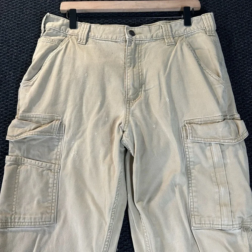 Carhartt Men Relaxed Fit Cargo Work Pants Khaki Tan‎ 34x32 Rugged Flex
